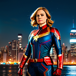 Home 16 **
"A determined woman in a Captain Marvel inspired, fully clothed flight suit, standing confidently in front of a brightly lit cityscape at night, appropriate attire, safe for work, perfect anatomy, correct proportions, well-formed hands, proper finger count, natural body proportions, professional lighting, high quality, feminist inspiration, empowerment concept."
**